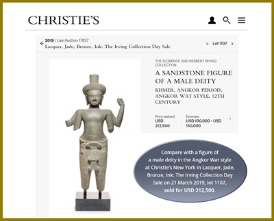 Lot 705 - AN IMPORTANT SANDSTONE HEAD OF SHIVA, ANGKOR WAT STYLE