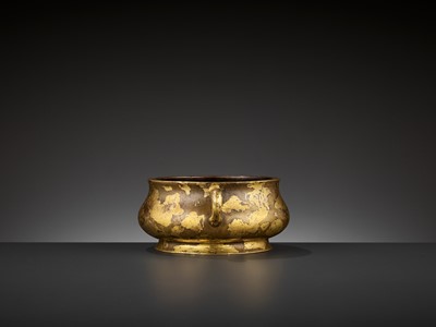 Lot 442 - A ‘YUTANG QINGWAN’ GOLD-SPLASHED BRONZE BOMBÉ CENSER, 17TH CENTURY