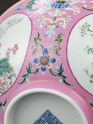Lot 247 - A PINK GROUND FAMILLE ROSE ‘RABBIT’ SGRAFFIATO BOWL, DAOGUANG MARK AND PERIOD