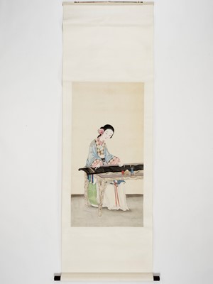 Lot 638 - ‘A LADY PLAYING THE QIN’, IMPERIAL SCHOOL, QING DYNASTY