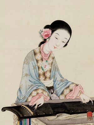 Lot 638 - ‘A LADY PLAYING THE QIN’, IMPERIAL SCHOOL, QING DYNASTY