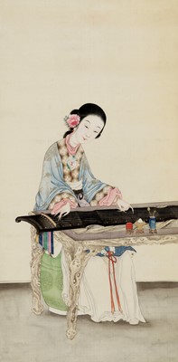 Lot 638 - ‘A LADY PLAYING THE QIN’, IMPERIAL SCHOOL, QING DYNASTY