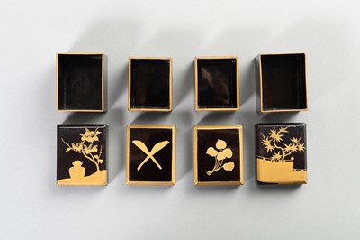 Lot 208 - A FINE SET OF FOUR LACQUER INCENSE CONTAINERS