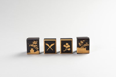 Lot 208 - A FINE SET OF FOUR LACQUER INCENSE CONTAINERS
