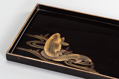 Lot 202 - A LARGE LACQUER TRAY WITH CARP