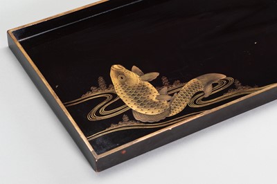 Lot 202 - A LARGE LACQUER TRAY WITH CARP
