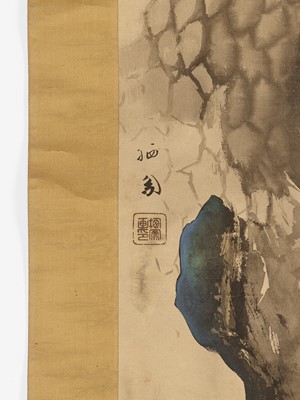 Lot 270 - TAKEUCHI SEIHO: A SCROLL PAINTING OF THREE CRANES WITH PINE