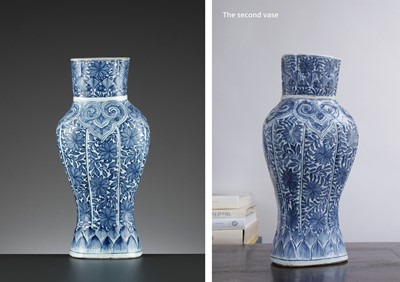Lot 230 - A PAIR OF MOLDED ‘FLORAL’ WALL VASES, KANGXI