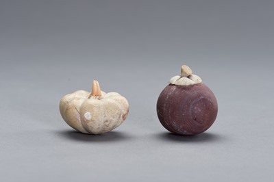 Lot 525 - TWO STONE CARVINGS OF FRUITS