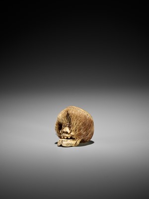 Lot 256 - A RARE STAG ANTLER ASHTRAY NETSUKE OF A FOREIGNER’S HEAD