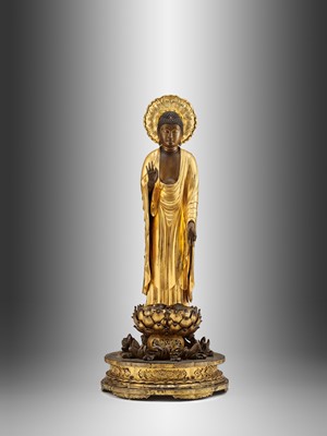 Lot 127 - A MAGNIFICENT AND VERY LARGE FIGURE OF AMIDA, BUDDHA OF INFINITE LIGHT