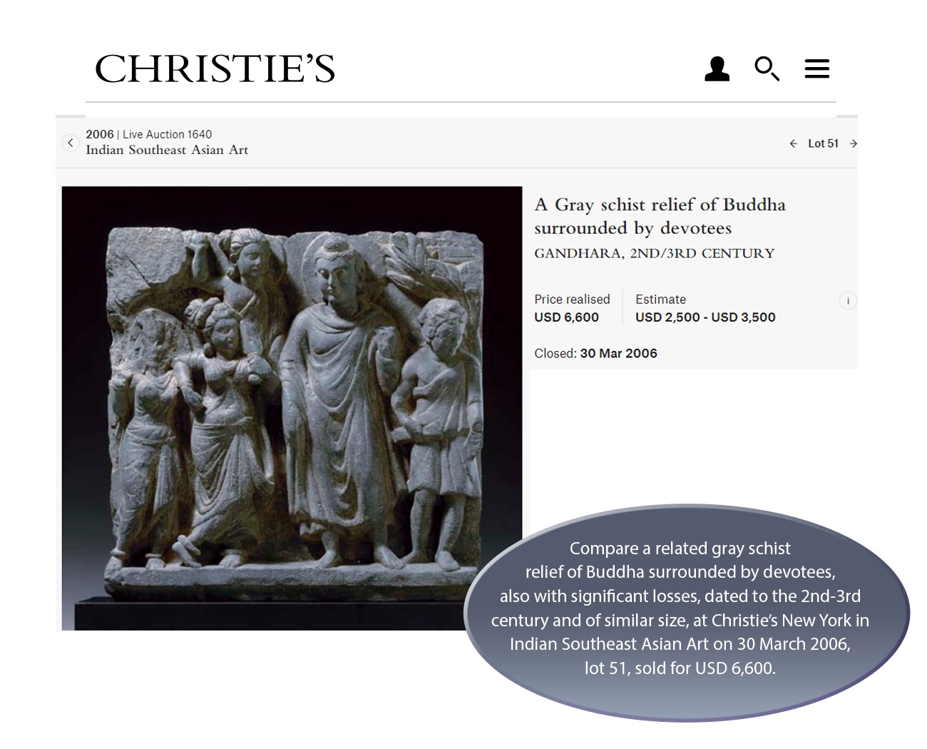 Lot 544 - A GRAY SCHIST RELIEF OF BUDDHA AND TWO