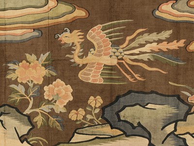 Lot 498 - A VERY LARGE SILK BROCADE ‘PHOENIX’ HANGING, EARLY MING DYNASTY