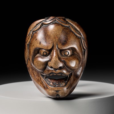 Lot 295 - A LARGE WOOD MASK NETSUKE OF HANNYA