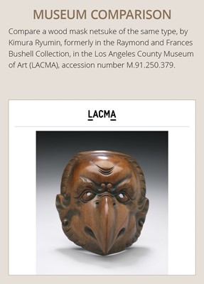 Lot 496 - SEKISEN: AN ONKO POTTERY MASK NETSUKE OF TOBI, KO-TENGU