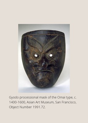 Lot 426 - YORIMITSU: A RARE AND UNUSUAL BAMBOO OMAI TYPE MASK NETSUKE