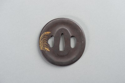 Lot 41 - AN IRON TSUBA WITH REED AND LEAF