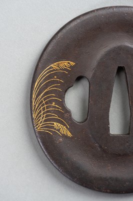 Lot 41 - AN IRON TSUBA WITH REED AND LEAF