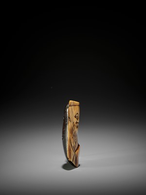 Lot 11 - AN IVORY FRAGMENT OF A CHINESE SAGE RE-PURPOSED AS A NETSUKE