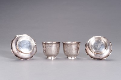 Lot 172 - A PAIR OF SILVER CUPS WITH MATCHING SAUCERS