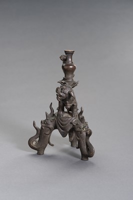 Lot 23 - A FIGURAL CHINESE BRONZE LAMP STAND