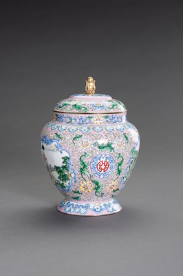 Lot 82 - A CANTON ENAMEL BALUSTER JAR AND COVER