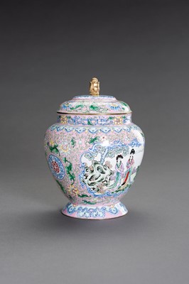 Lot 82 - A CANTON ENAMEL BALUSTER JAR AND COVER