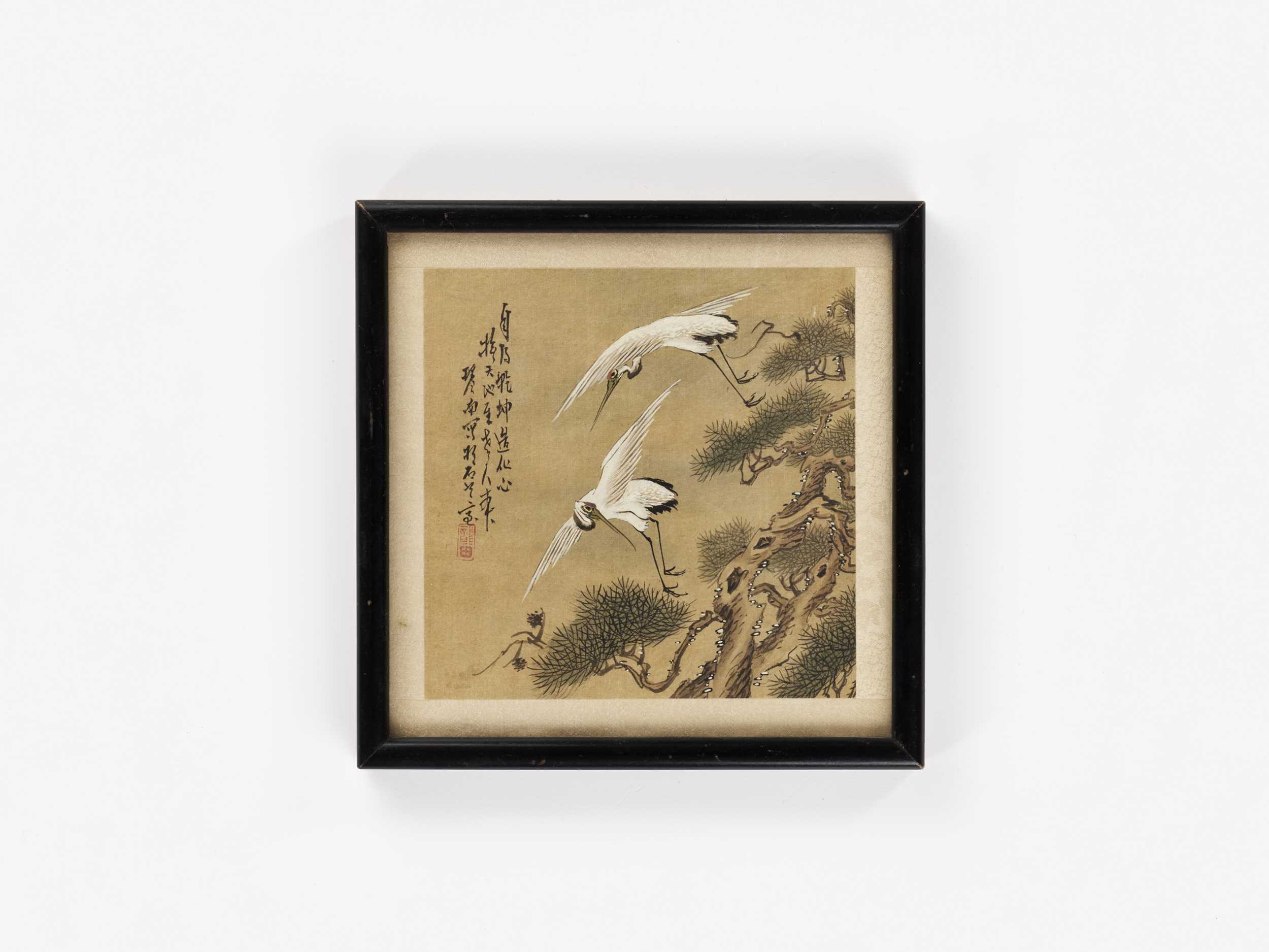 Lot 559 - A SMALL PAINTING WITH CRANES