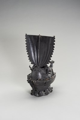 Lot 13 - A LARGE BRONZE CENSER IN THE SHAPE OF A TREASURE SHIP