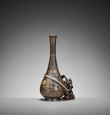 Lot 5 - AN EXCEPTIONAL MIXED METAL ‘SHOKI AND ONI’ VASE