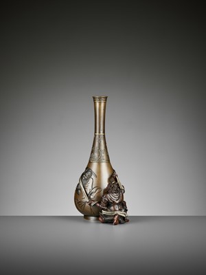 Lot 5 - AN EXCEPTIONAL MIXED METAL ‘SHOKI AND ONI’ VASE
