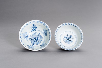 Lot 303 - TWO BLUE AND WHITE PORCELAIN ‘FLORAL’ BOWLS, MING DYNASTY