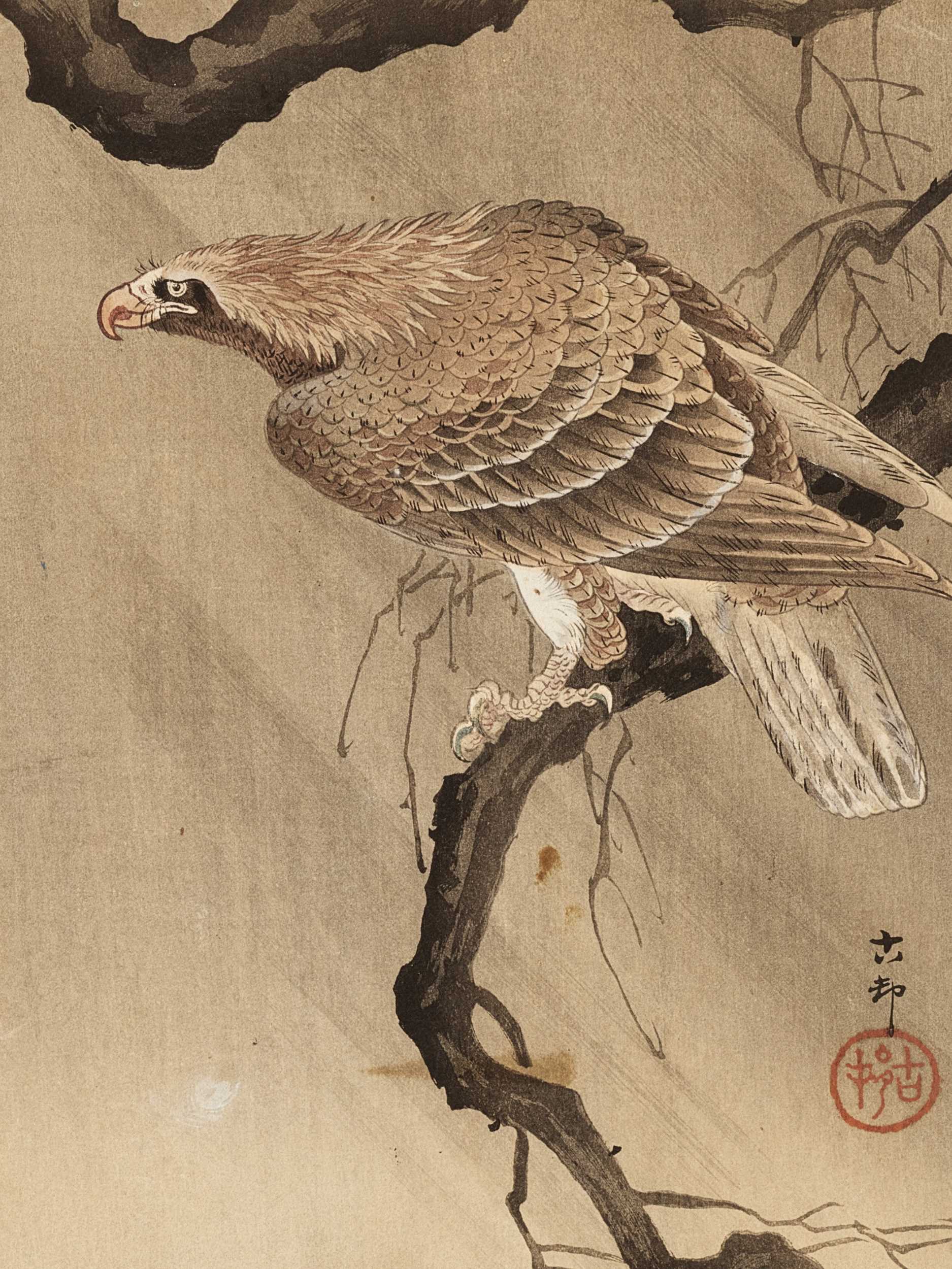OHARA KOSON: A COLOR WOODBLOCK PRINT OF AN EAGLE