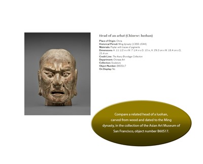 Lot 376 - A GILT AND LACQUERED STUCCO HEAD OF A LUOHAN, YUAN TO MING DYNASTY