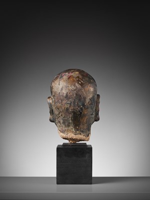 Lot 376 - A GILT AND LACQUERED STUCCO HEAD OF A LUOHAN, YUAN TO MING DYNASTY