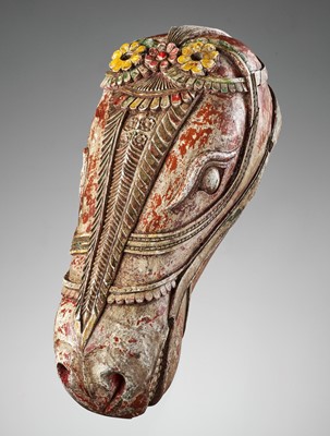 Lot 611 - A PAINTED WOOD HEAD OF A HORSE, KERALA