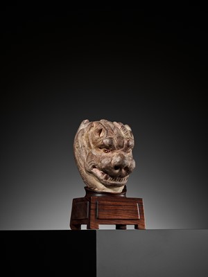 Lot 143 - A POTTERY HEAD OF A LION, TANG DYNASTY