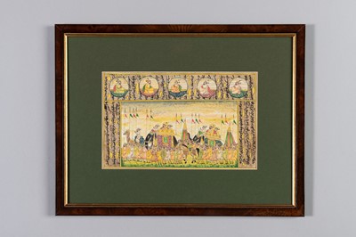 Lot 1279 - A PERSIAN ALBUM LEAF PAINTING OF A PROCESSION