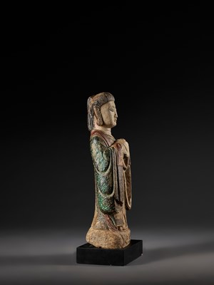 Lot 366 - A RARE AND MONUMENTAL PAINTED MARBLE FIGURE OF A ‘WINE SERVANT’, LIAO DYNASTY