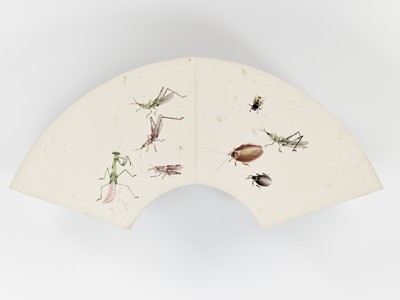 Lot 534 - A FAN-SHAPED PAINTING ALBUM WITH 101 DIFFERENT INSECTS, FIRST HALF OF 20TH CENTURY