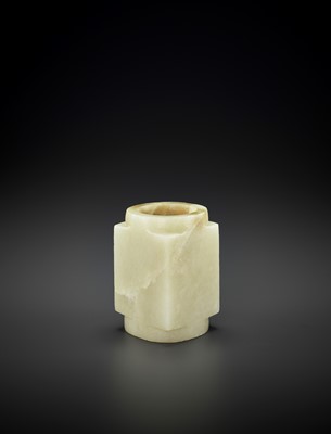 Lot 123 - A SMALL WHITE JADE CONG, QIJIA