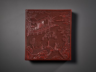 Lot 413 - A CARVED CINNABAR LACQUER DOCUMENT BOX AND COVER, MING DYNASTY