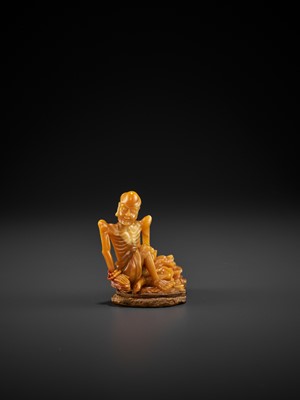 Lot 49 - A FINE TIANHUANG FIGURE OF AN EMACIATED LUOHAN, MID-QING