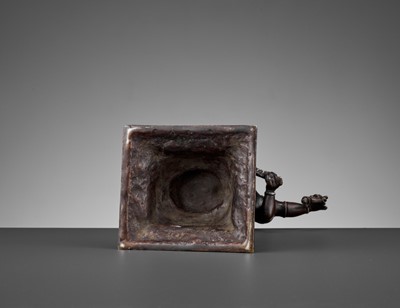 Lot 608 - A SILVER-INLAID BRONZE FIGURE OF GANESHA DANCING, 18TH-19TH CENTURY