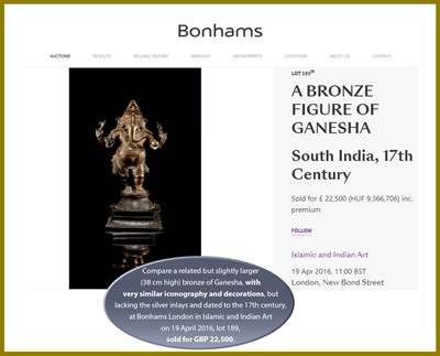 Lot 608 - A SILVER-INLAID BRONZE FIGURE OF GANESHA DANCING, 18TH-19TH CENTURY