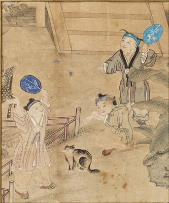 Lot 1049 - ‘BOYS AT PLAY AND CAT’, QING DYNASTY