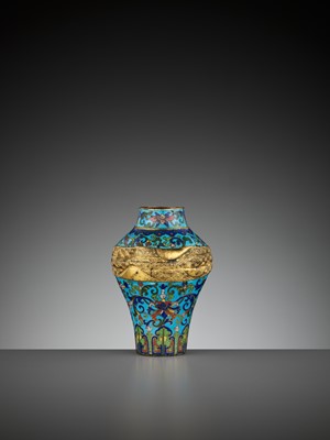 Lot 8 - A RARE CLOISONNÉ ENAMEL ‘SASH-TIED’ BALUSTER VASE, ATTRIBUTED TO THE IMPERIAL WORKSHOPS, QIANLONG PERIOD