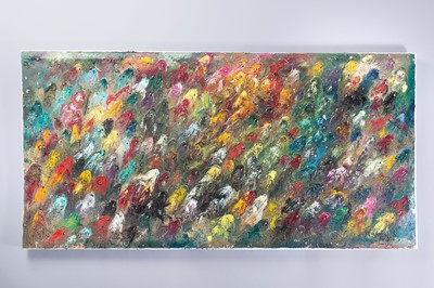 Lot 1416 - AN ABSTRACT PAINTING OF BIRDS