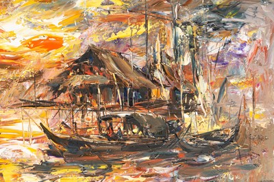 Lot 623 - ´FLOATING VILLAGE ON SUNSET´ BY SOPHANNARITH (BORN 1960)