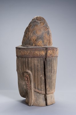 Lot 1320 - A LARGE WOOD HEAD OF BUDDHA